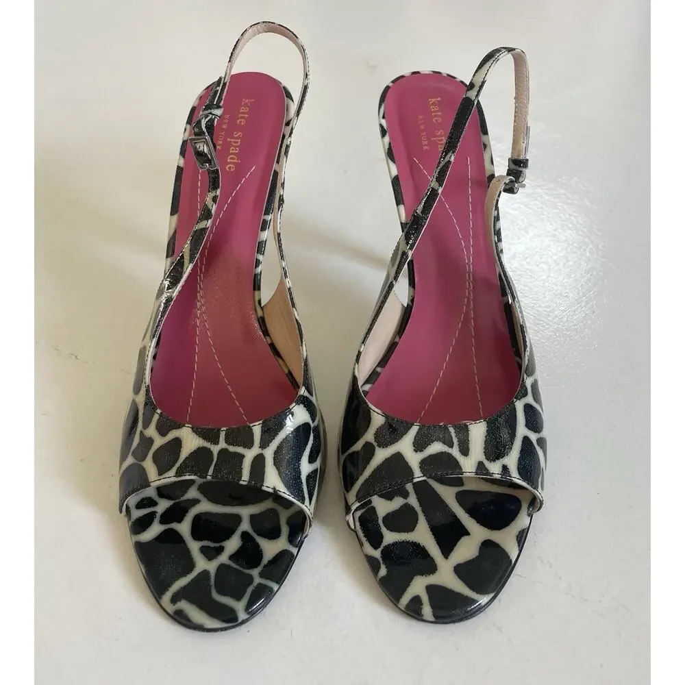 Kate Spade NY Heels Womens Size 9.5 B Slingback Black White Giraffe Stiletto